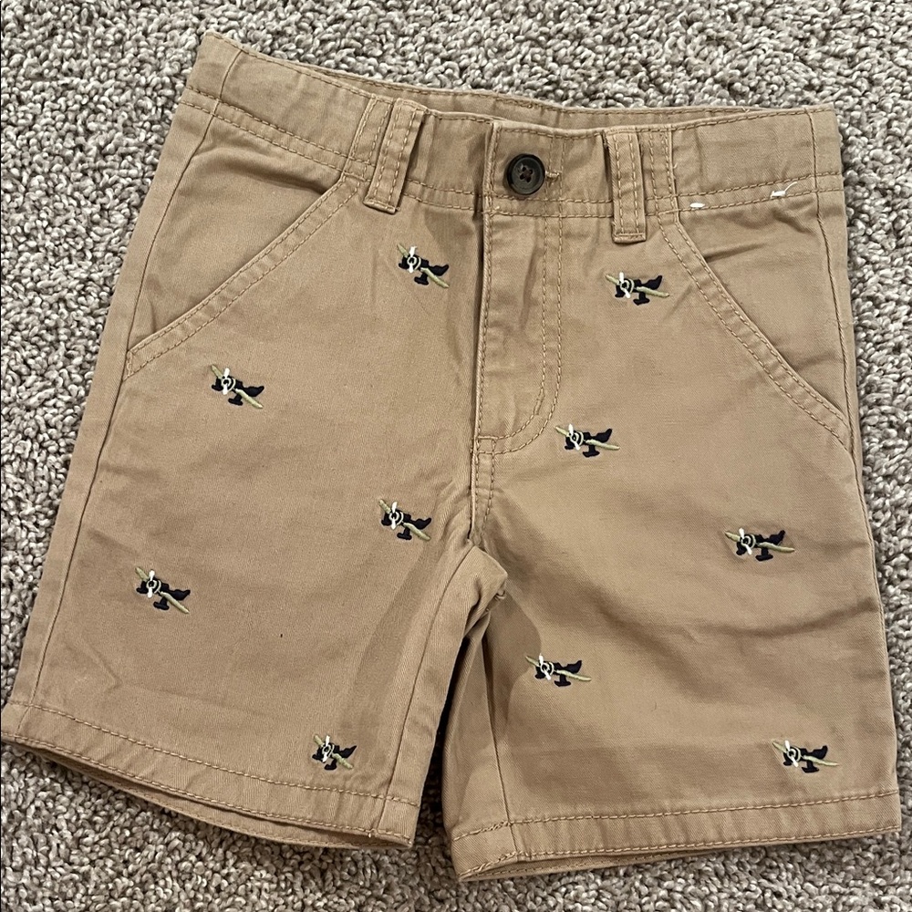 Khaki Shorts with Embroidered Planes